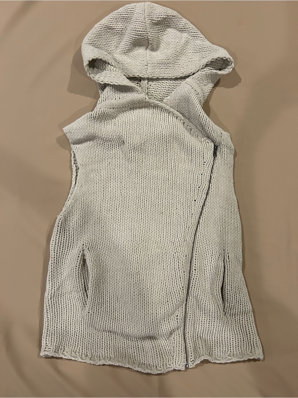 Helmut Lang Sleeveless Hooded Knit Vest — Cream
